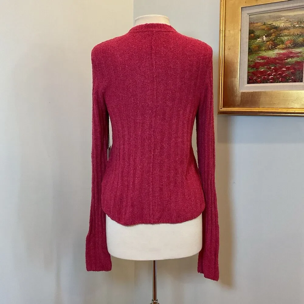 RE/DONE Terry Ribbed‎ Cardigan Dragonfruit Pink Sweater Size Medium NWT $350